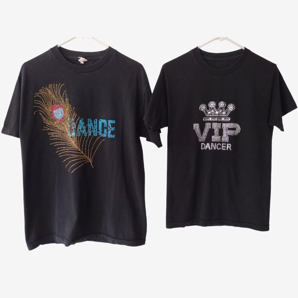 Bundle of 2 Black Cotton Short Sleeve Studded T Shirts Size S/M